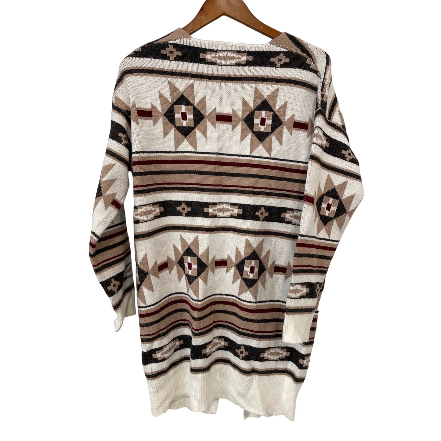 Venario Aztec Long Sleeve Cardigan Sweater Womens M White Tan Viscose Blend