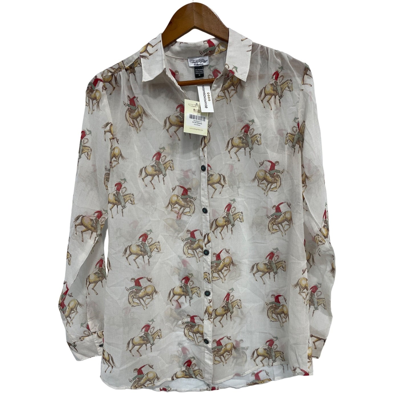 Tasha Polizzi Cora Bucking Bronco Horse Button Front Blouse Womens M NEW Cowboy