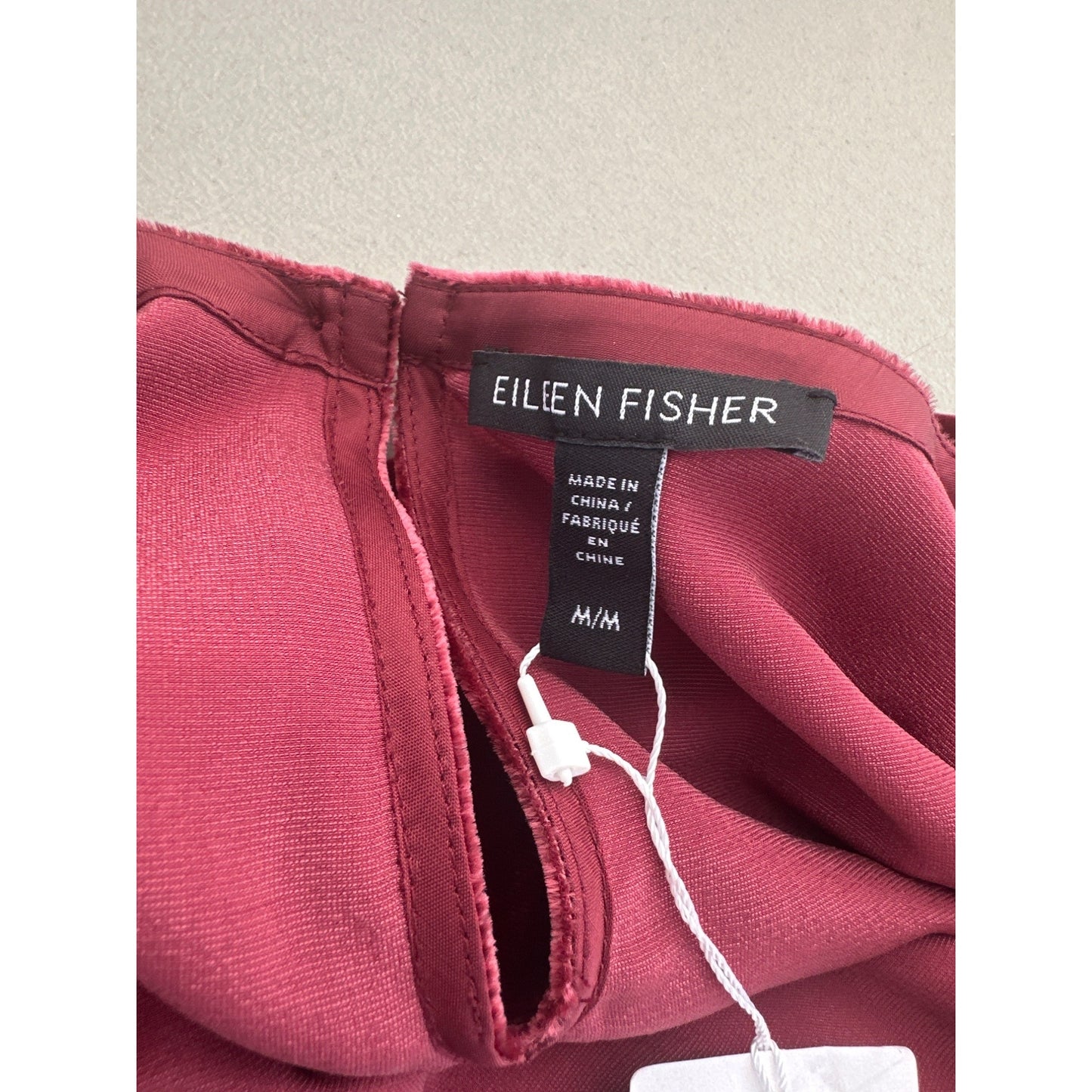 RUNS BIG Eileen Fisher Velvet Dress Knee Length Silk Deep Claret Red Womens M