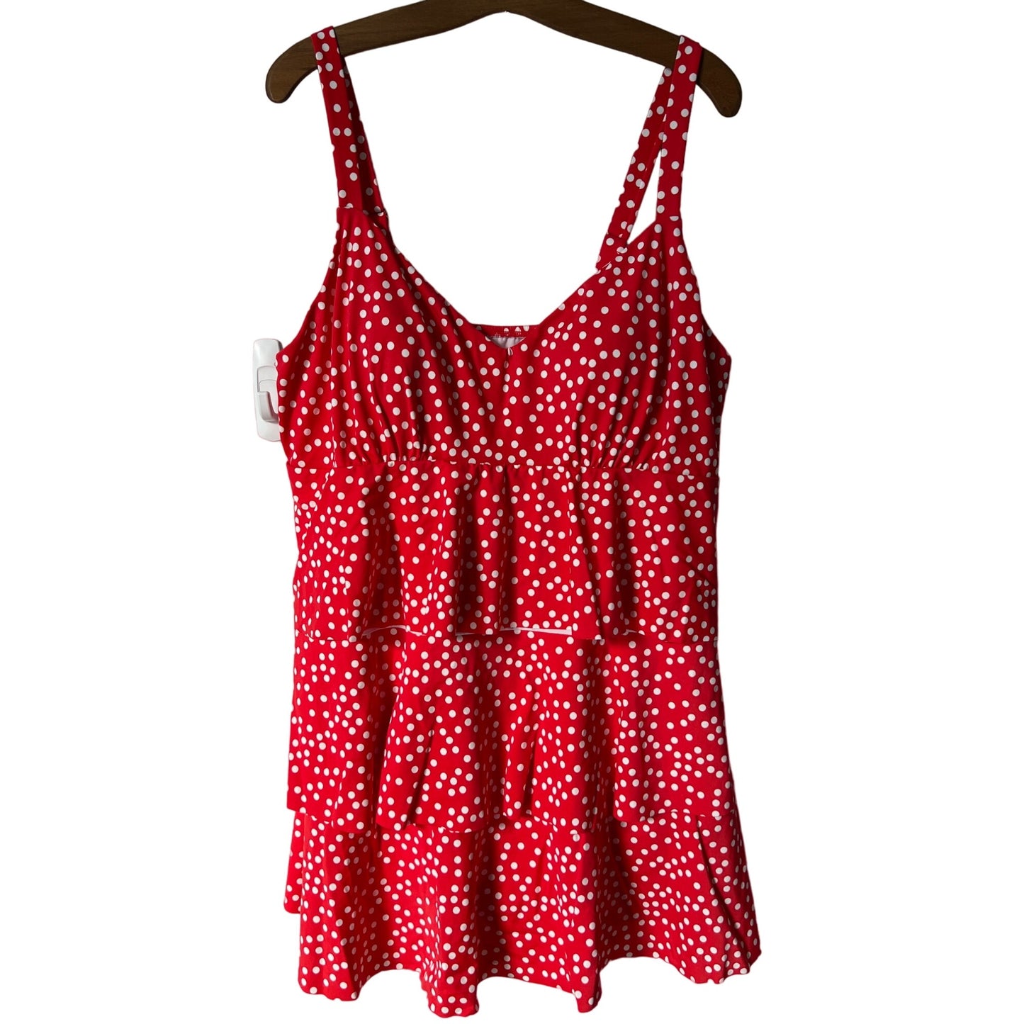 Beach Scene Polka Dot Swim Dress Women 22W Plus Red Beach Resort Summer Vacation