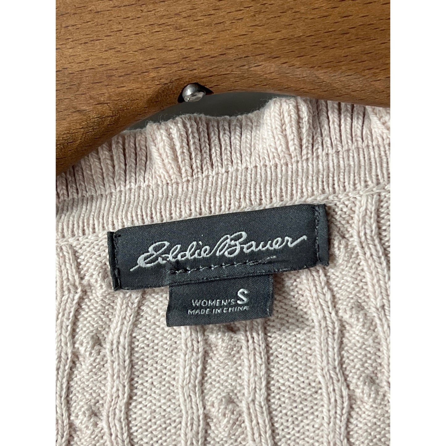 Eddie Bauer Cable Knit Cardigan Sweater Womens S Rib Ruffle Cozy Staple Neutral