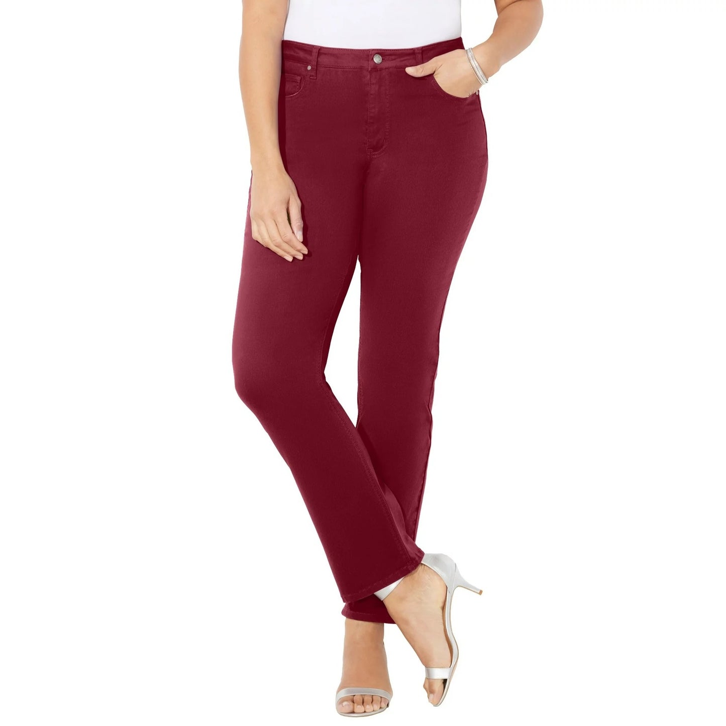 Catherines Sateen Stretch Ankle Pants Womens 26WP Rich Burgundy Cotton Blend