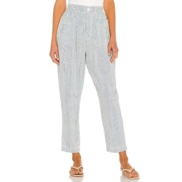 Free People Make A Stand Trouser Pants Womens M Striped Blue White Cotton Casual