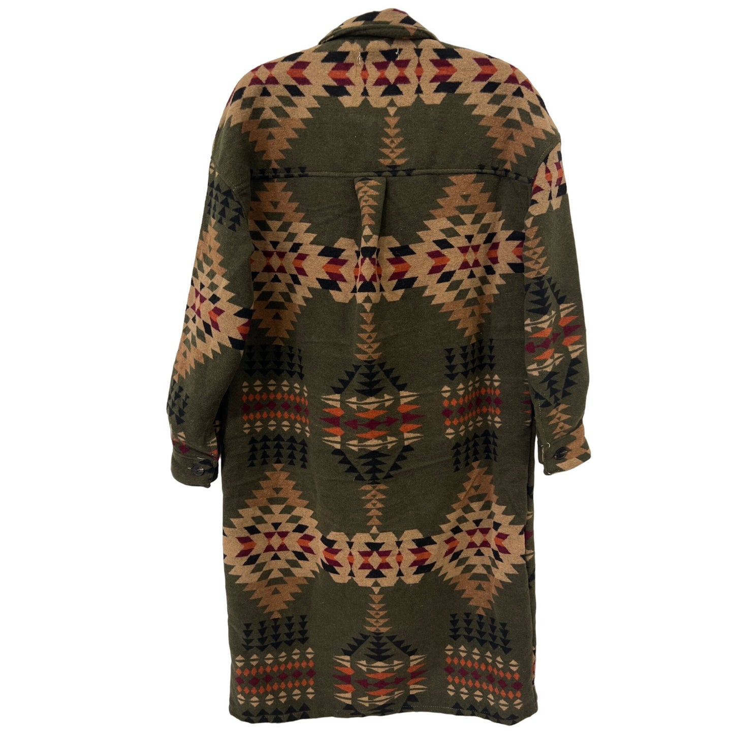 Miss Sparkling Aztec Western Overcoat Long Shacket Womens L Olive Green NEW