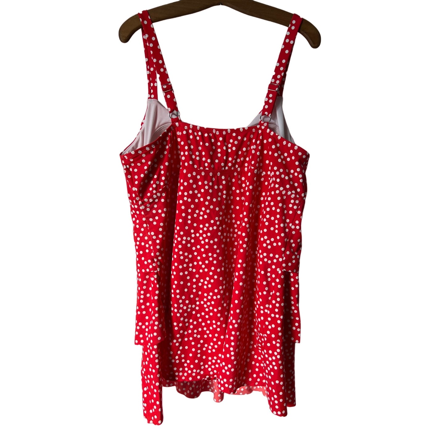 Beach Scene Polka Dot Swim Dress Women 22W Plus Red Beach Resort Summer Vacation