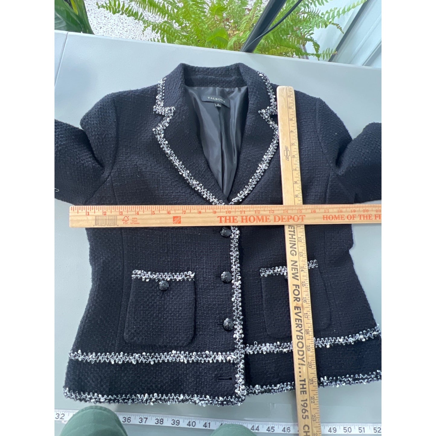 Talbots Tweed Blazer Jacket Women 10 Black Academia Career Office Classic Preppy