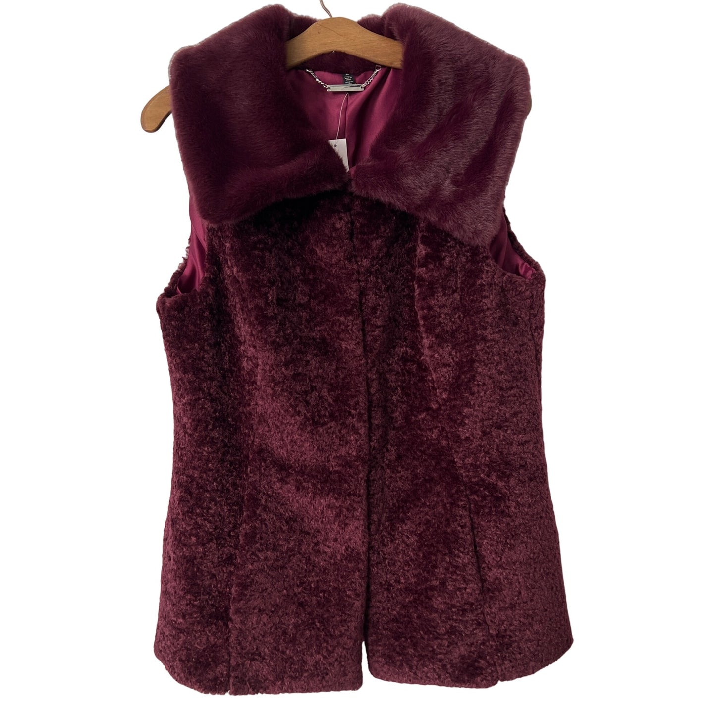 White House Black Market Long Fur Vest Women M Cabernet Lined Winter Preppy NEW