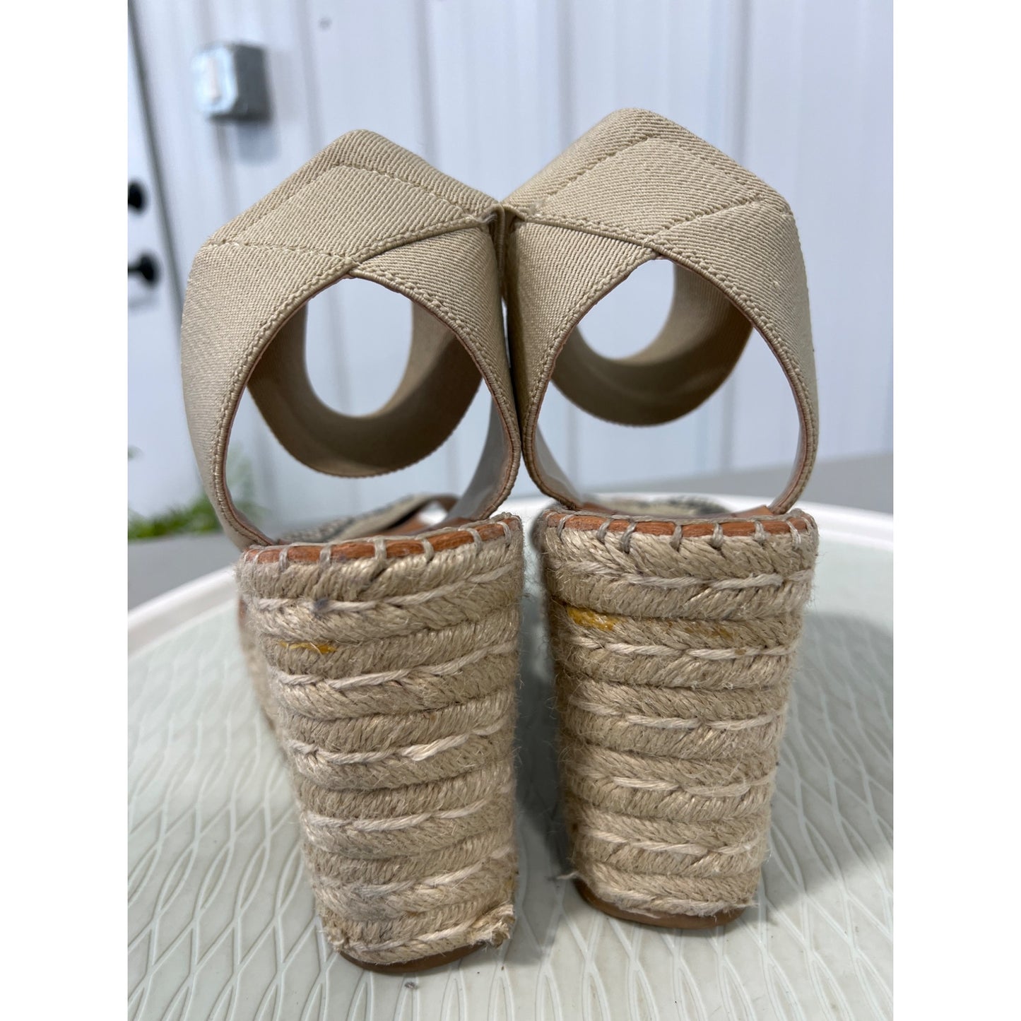 Dolce Vita Pavlin Snake Print Espadrille Wedge Sandals Womens 6.5 Open Toe Tan