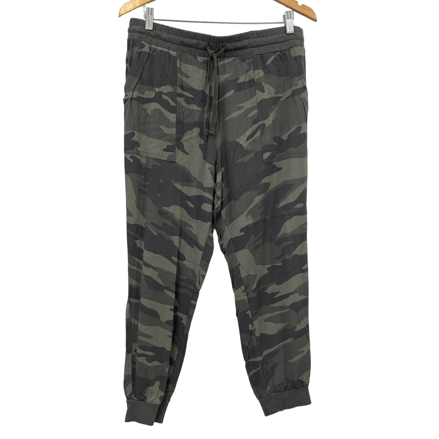 Splendid Camo Jogger Pants Womens L Pull-On Elastic Waist Drawstring Green Rayon