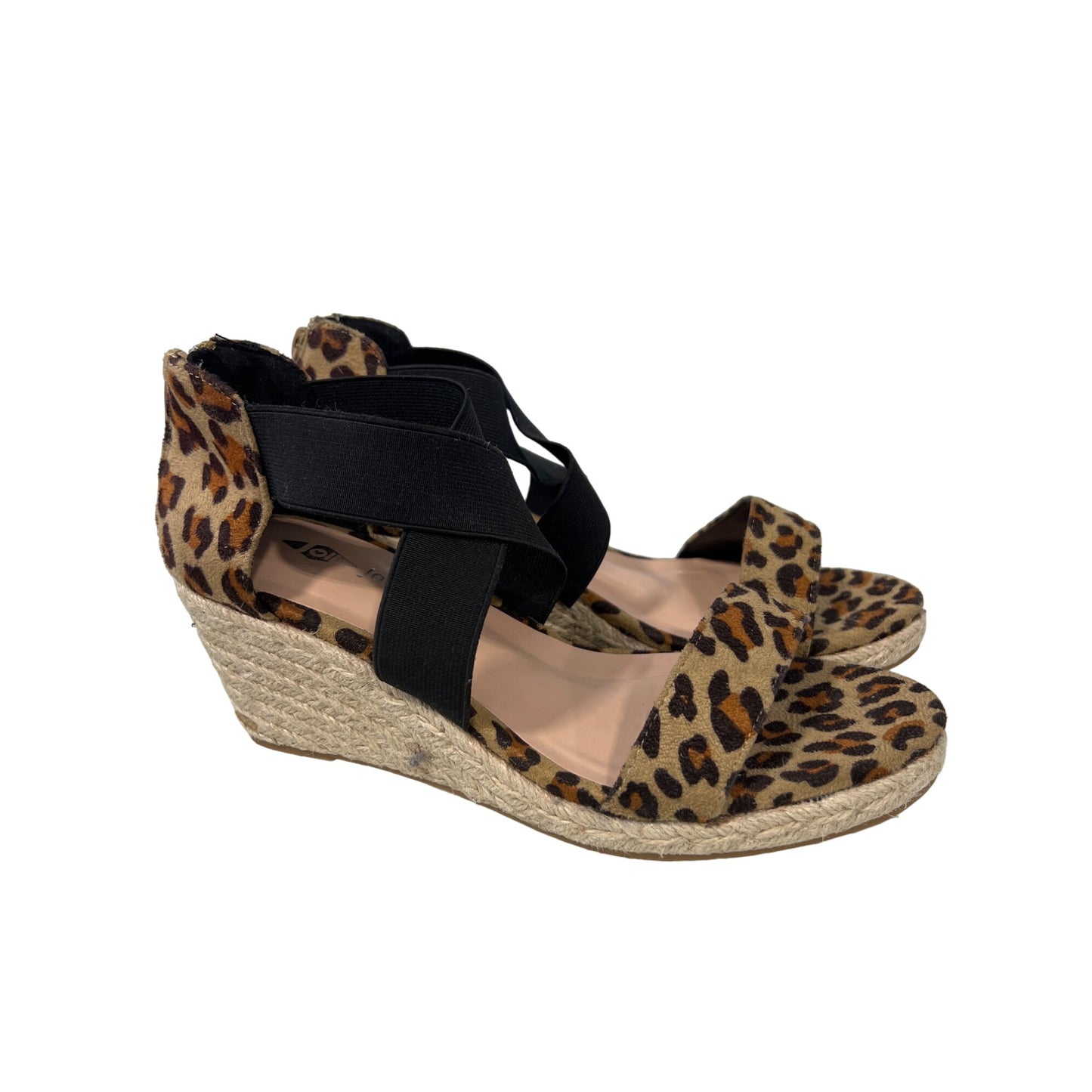 Jolimall Leopard Espadrille Wedge Sandal Womens 8 Open Toe Faux Suede Tan Black