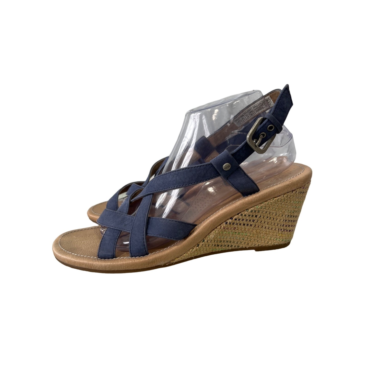 UGG Gaiana Wedge Sandals Womens 11 Open Toe Strappy Slingback Navy Leather