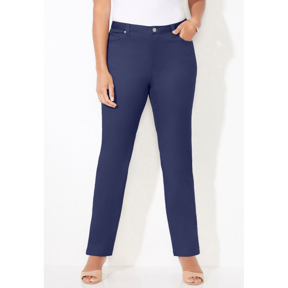 Catherines Sateen Stretch Ankle Pants Womens 26WP Navy Cotton Blend Casual