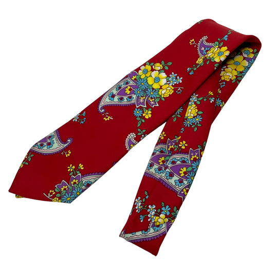 Trevira Vintage Casa dei Vettie Italy Necktie Mens OS Floral Careerd Red