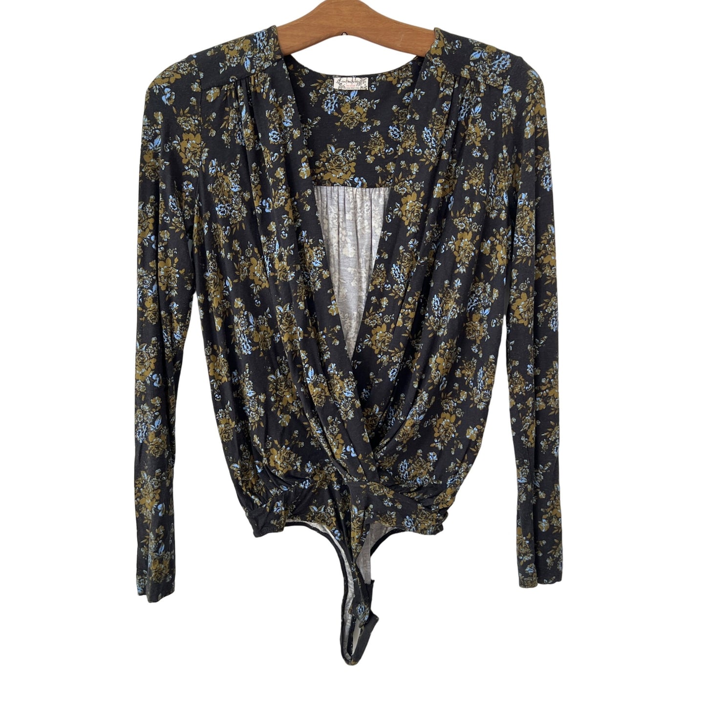 Free People Intimately Floral Faux Wrap Bodysuit Womens XS Long Sleeve Boho