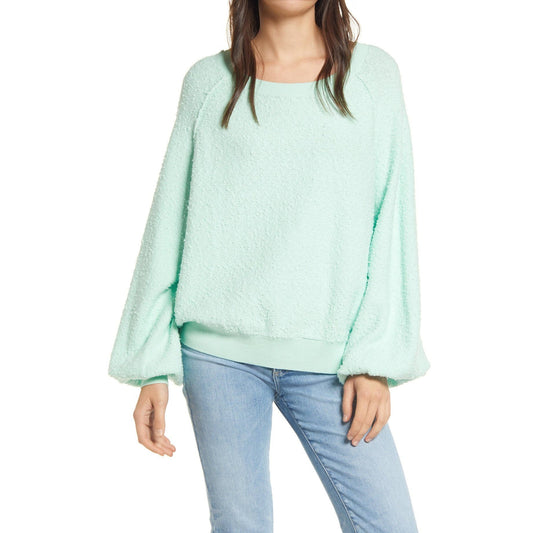 Free People Found My Friend Boucle Pullover Womens M Raglan Sleeve Sea Glass