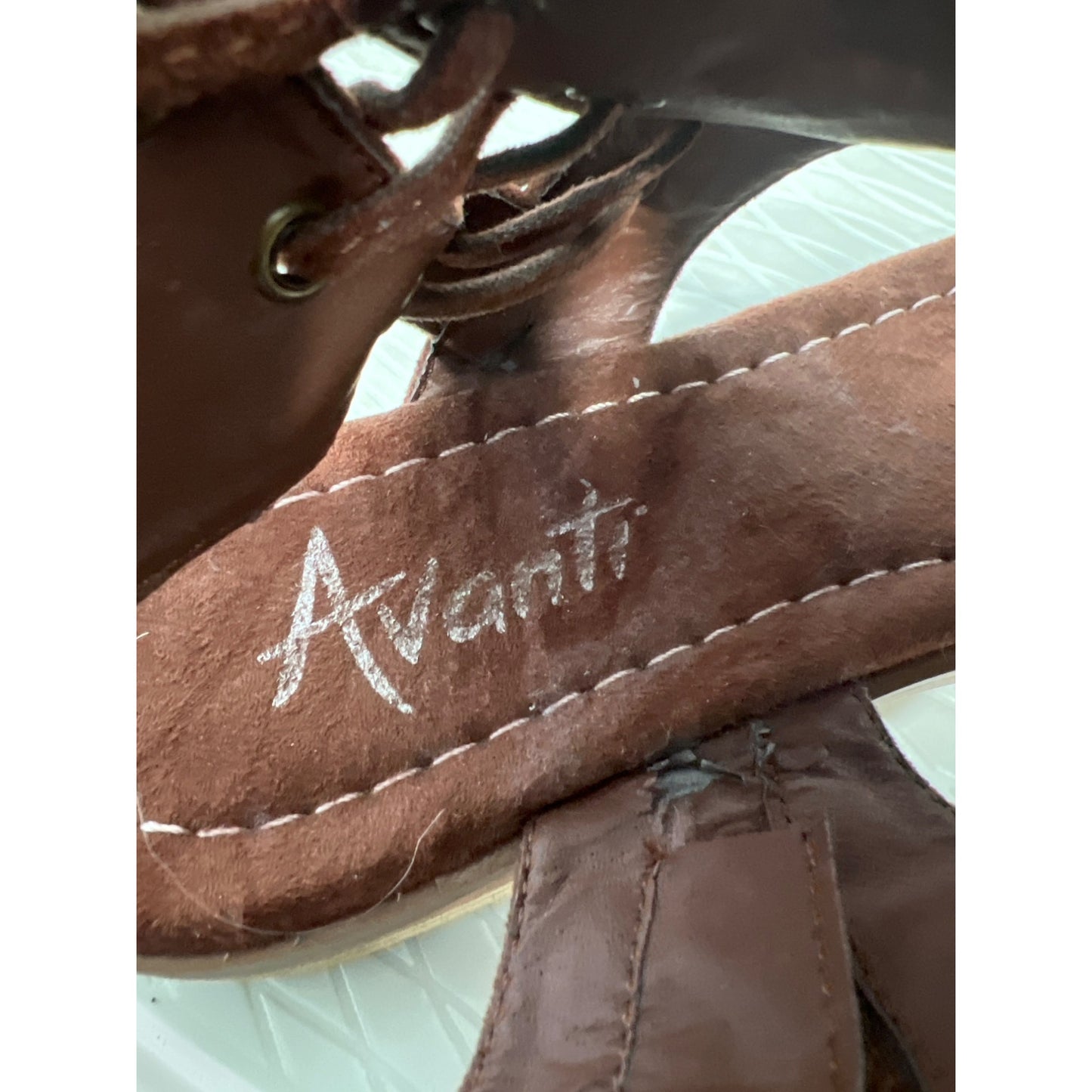 Avanti Bute Flat Sandal Womens 7 Open Toe Lace Up Brown Faux Leather Summer