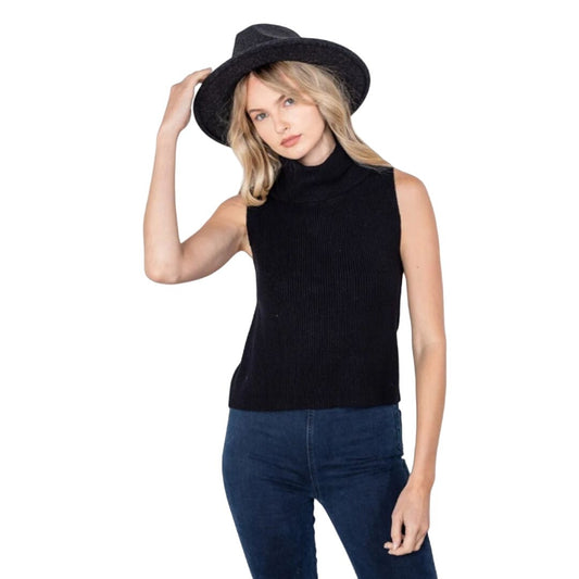 Reverof Sleeveless Turtleneck Sweater Sleeveless Top Womens M Black Knit  Soft NEW