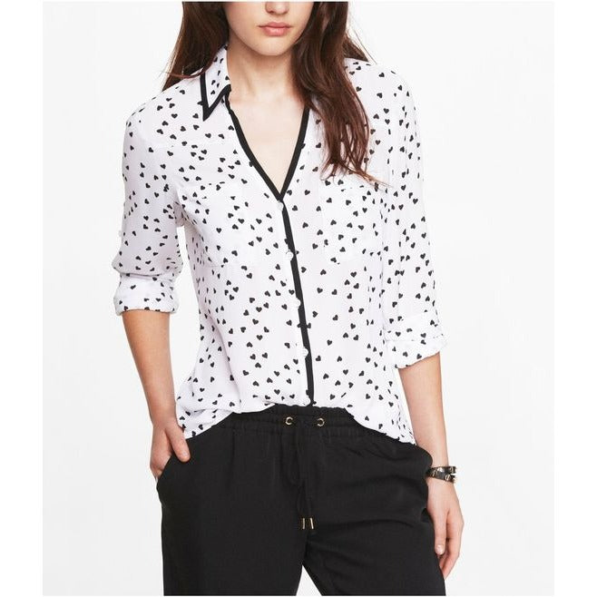 Express The Portofino Shirt Women Heart White Black Career Office Preppy Casual