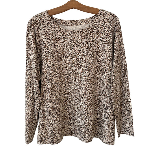 J. Jill Leopard Luxe Supima Relaxed Tee Womens L Long Sleeve Animal Print