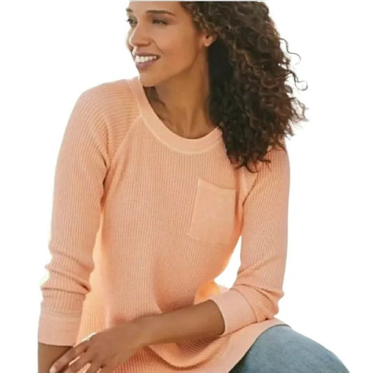 Soft Surroundings Autumn Thermal Waffle Knit Tunic Top Womens S Apricot Ice