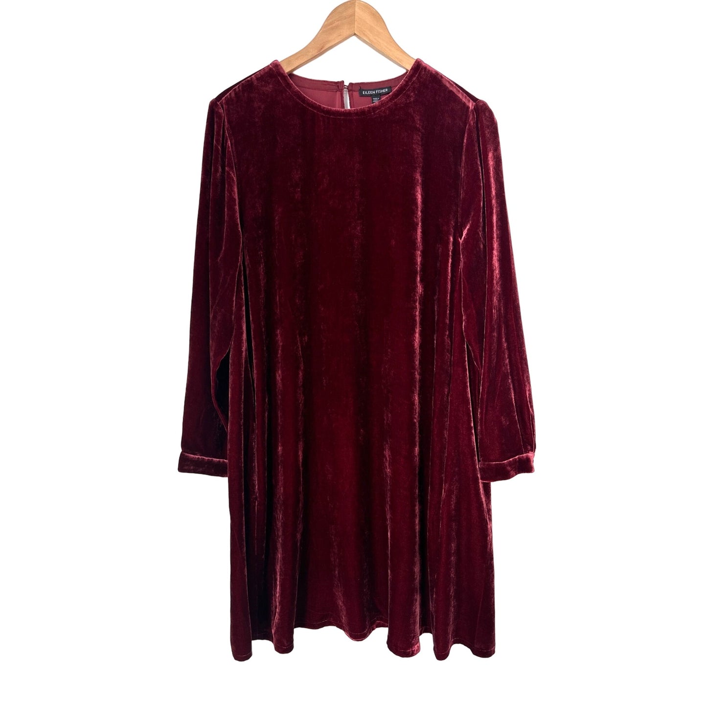 RUNS BIG Eileen Fisher Velvet Dress Knee Length Silk Deep Claret Red Womens M