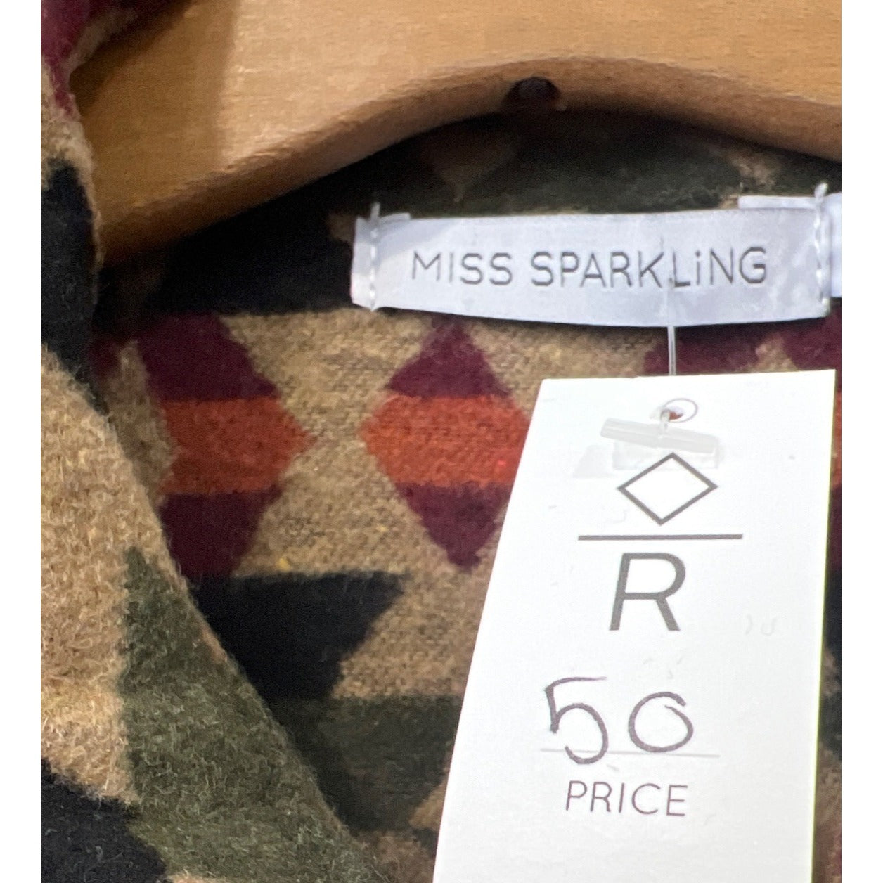 Miss Sparkling Aztec Western Overcoat Long Shacket Womens L Olive Green NEW