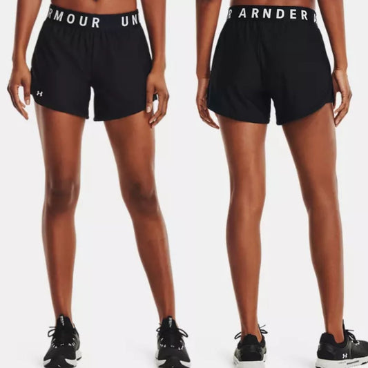 Under Armour Heatgear Play Up Shorts Womens M Black Mid Rise Pockets Soft Active