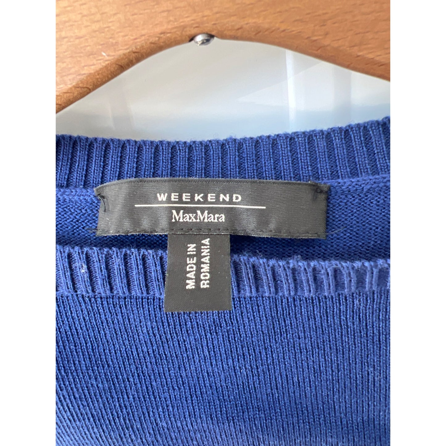 MaxMara Weekend Virgin Wool Pullover Sweater Womens XS Bateau Neck Blue Cozy