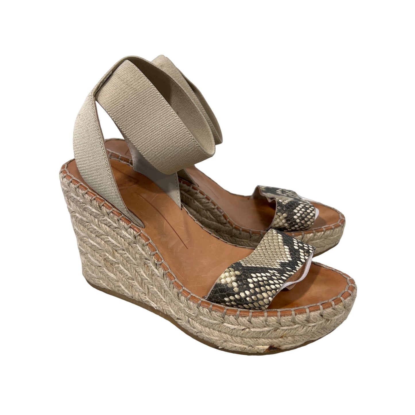 Dolce Vita Pavlin Snake Print Espadrille Wedge Sandals Womens 6.5 Open Toe Tan