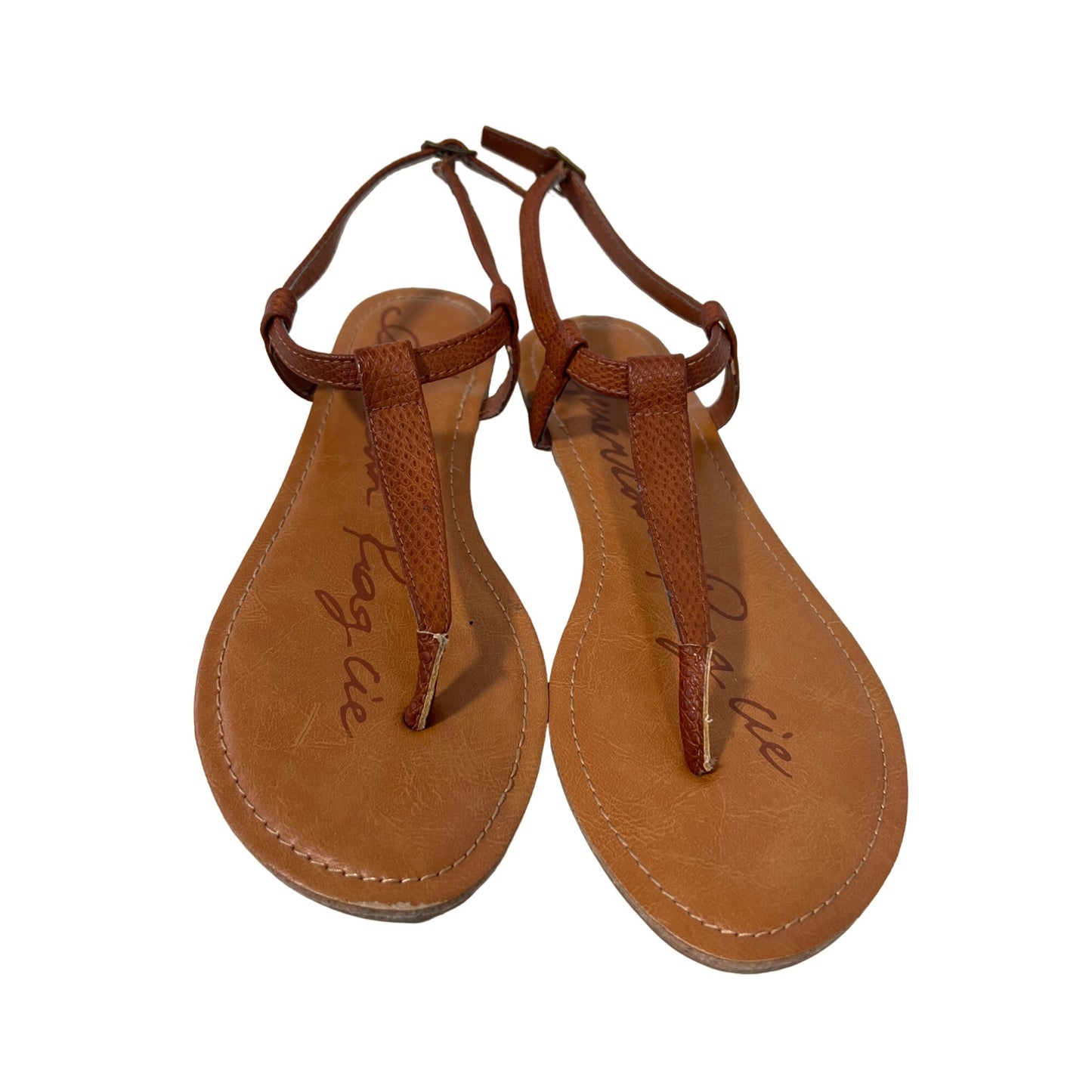 American Rag Akrista Open Toe Casual T-Strap Sandal Womens 6 Brown Leather