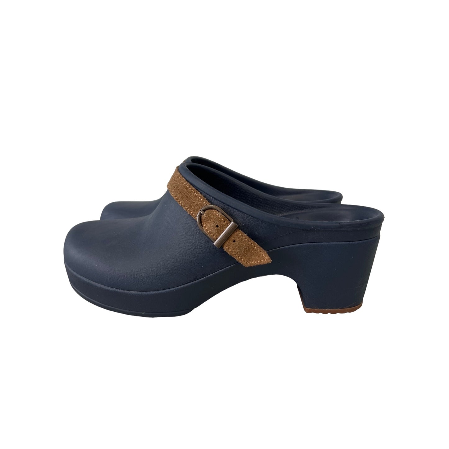 Crocs Sarah Mule Clogs Womens 8 Round Toe Suede Buckle Strap Navy Croslite