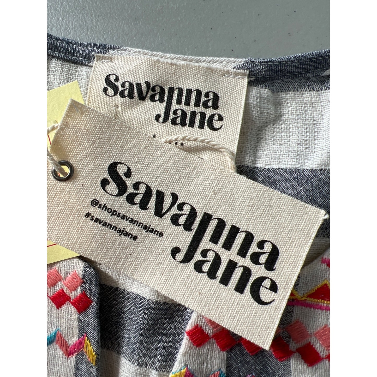 Savanna Jane Embroidered Tank Top Womens M Stripe Peplum Boho Hippie Summer NEW