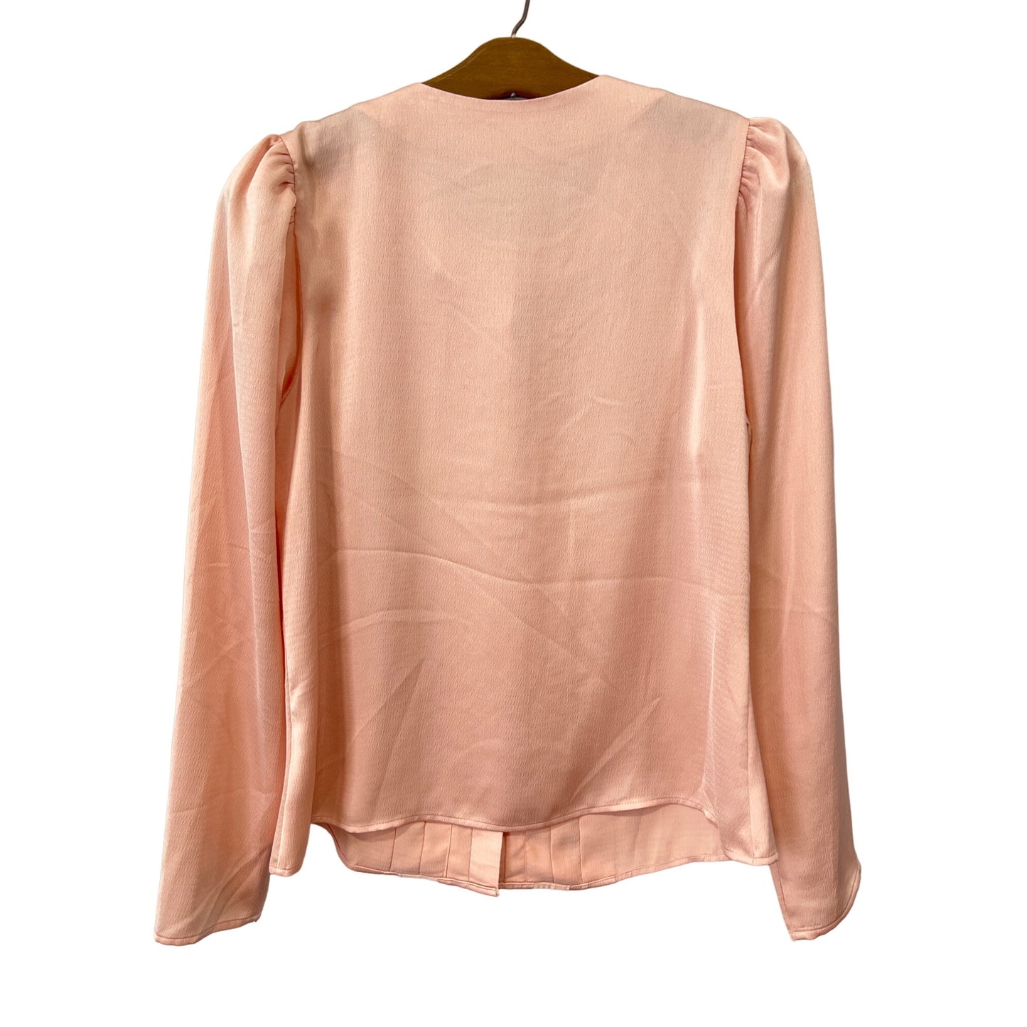 Express Pintuck Ruffle Long Sleeve Blouse Womens S Button Front Peach Polyester