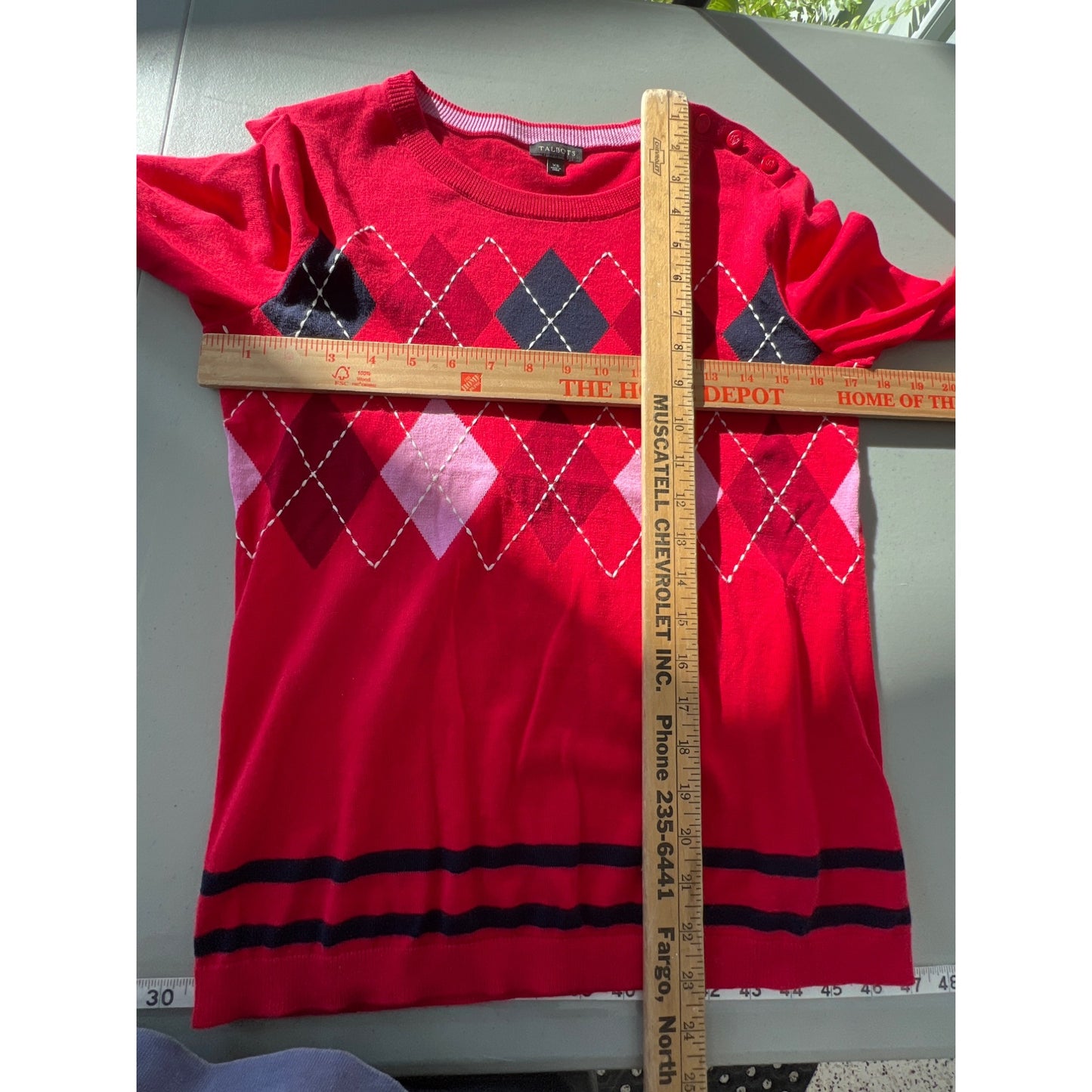 Talbots Argyle Crewneck Pullover Sweater Womens XS Long Sleeve Red Cotton