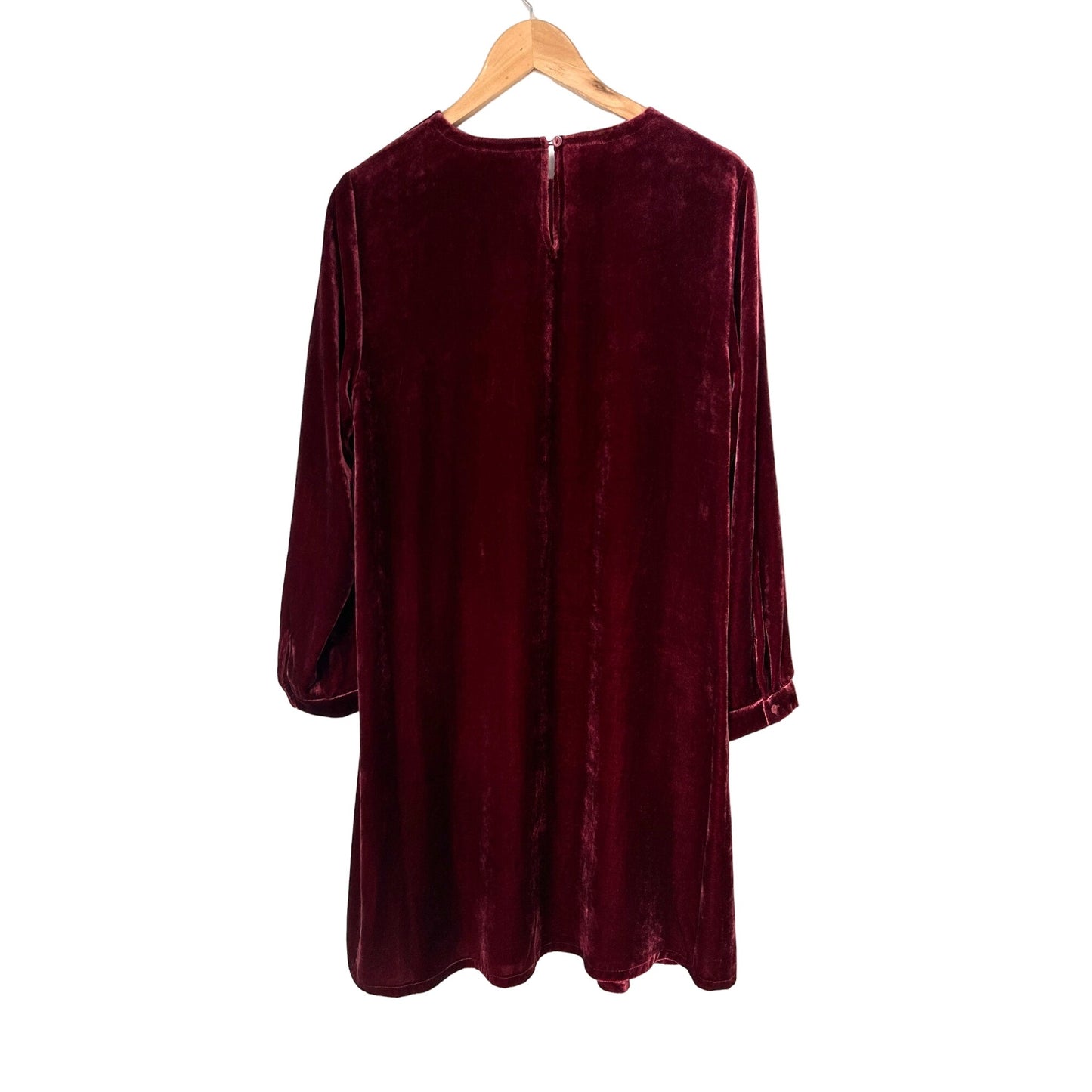 RUNS BIG Eileen Fisher Velvet Dress Knee Length Silk Deep Claret Red Womens M