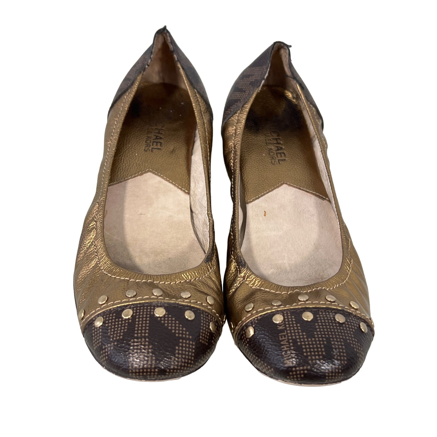 MICHAEL Michael Kors Studded Ballet Flats Womens 7 Round Toe Metallic Gold