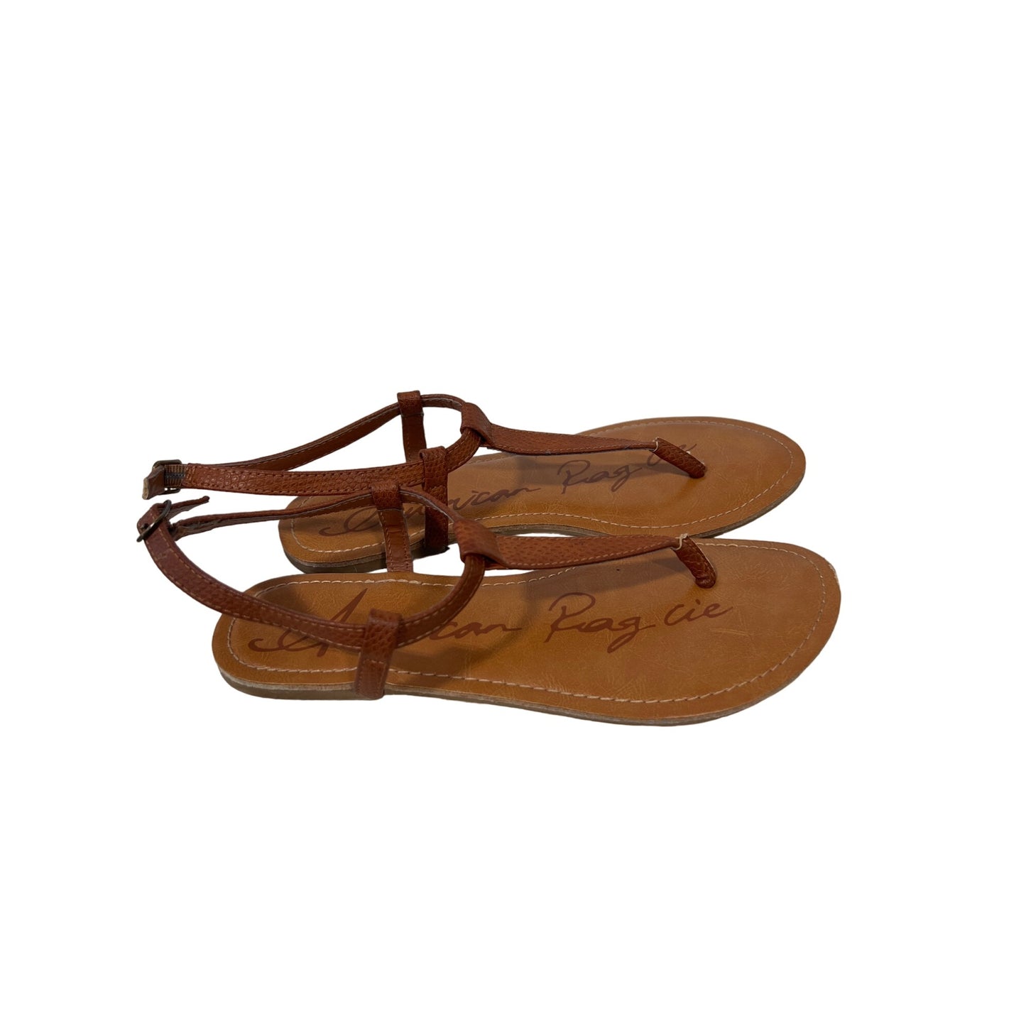 American Rag Akrista Open Toe Casual T-Strap Sandal Womens 6 Brown Leather