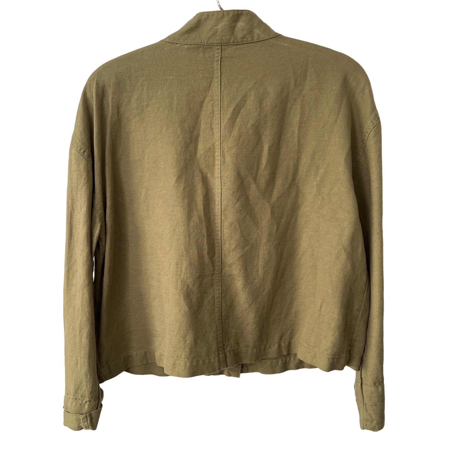 Nicole Miller Jacket Womens S Linen Snap Cropped Relaxed Military Army Utility