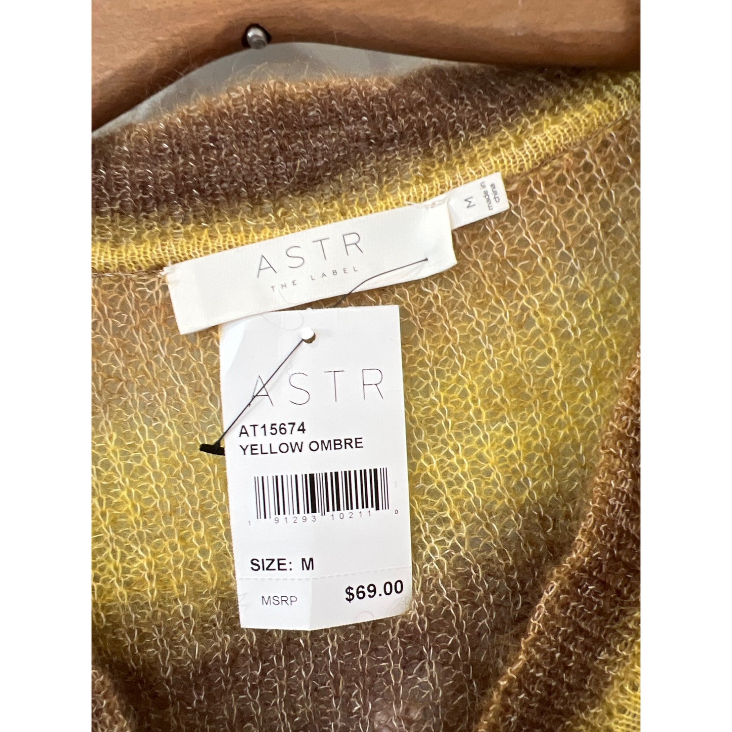 ASTR the Label Mohair V-Neck Pullover Sweater Womens M Yellow Brown Ombre NEW