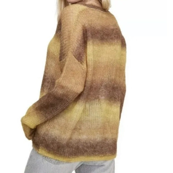 ASTR the Label Mohair V-Neck Pullover Sweater Womens M Yellow Brown Ombre NEW