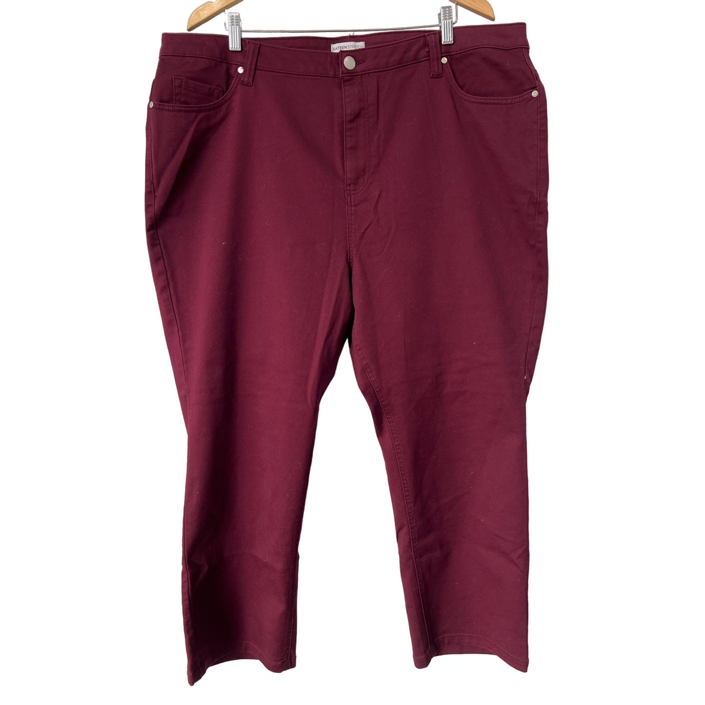 Catherines Sateen Stretch Ankle Pants Womens 26WP Rich Burgundy Cotton Blend