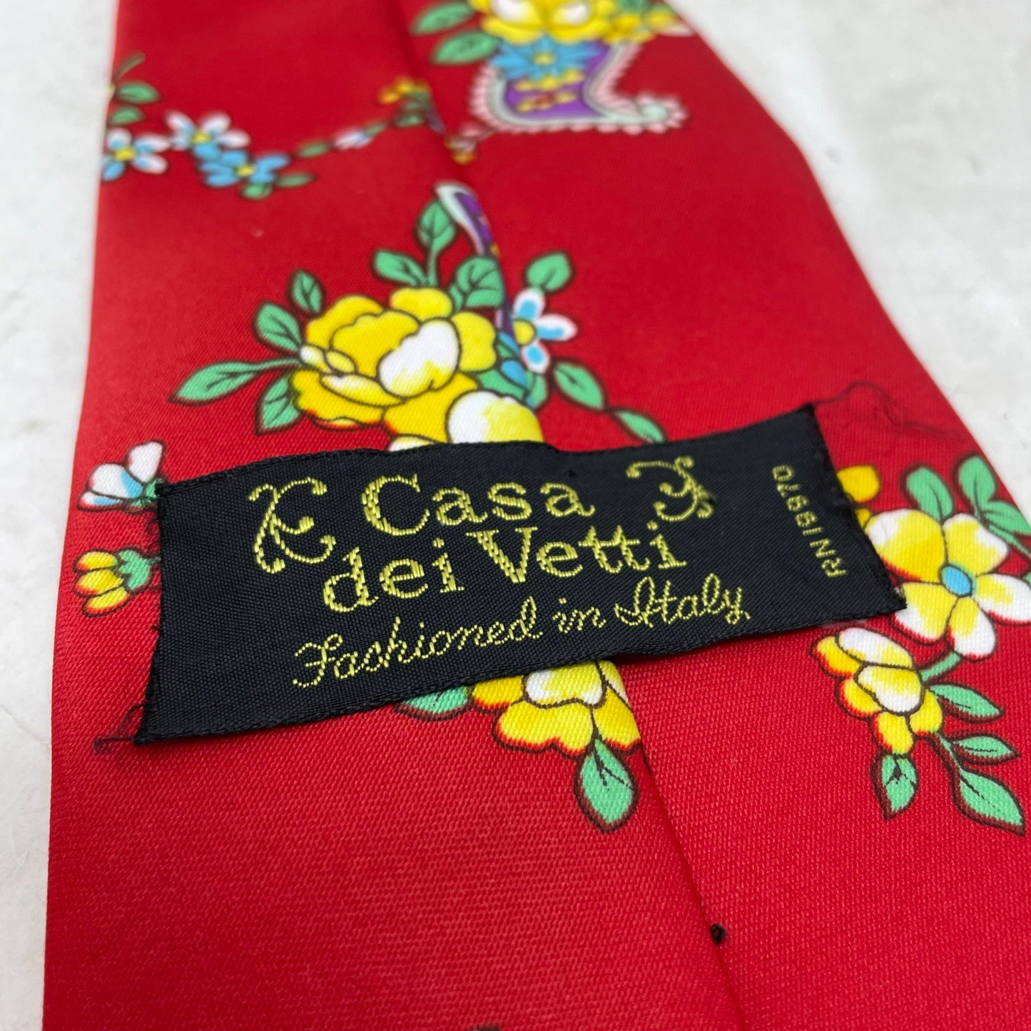 Trevira Vintage Casa dei Vettie Italy Necktie Mens OS Floral Careerd Red