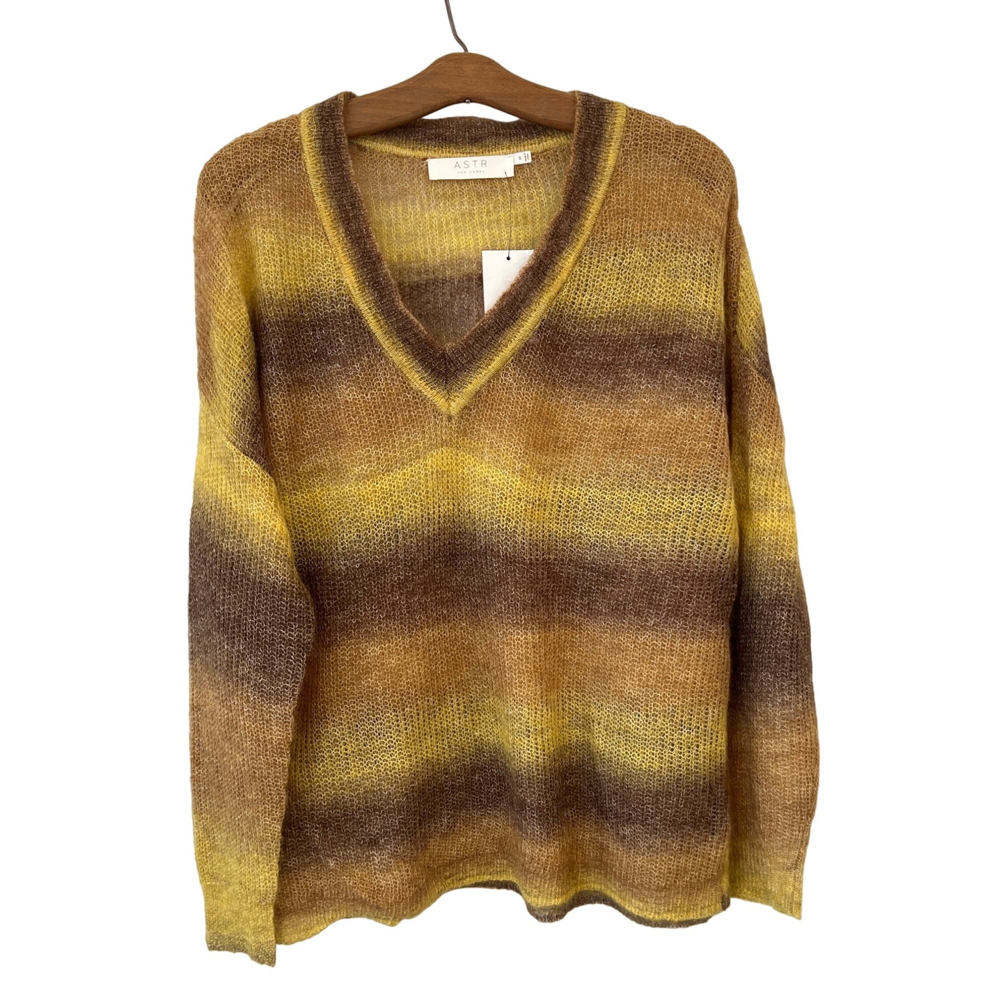 ASTR the Label Mohair V-Neck Pullover Sweater Womens M Yellow Brown Ombre NEW