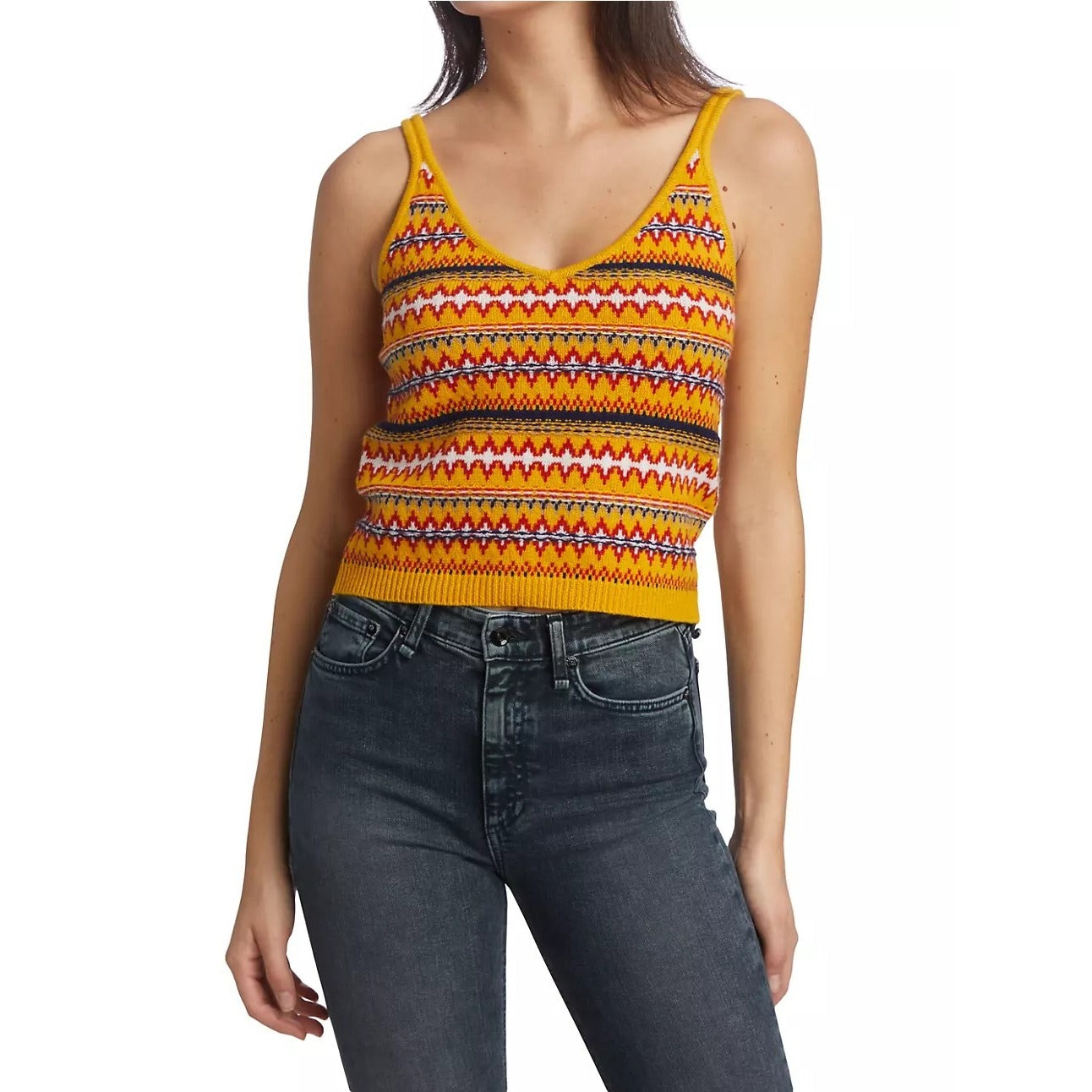 Rag & Bone Willow Fair Isle Merino Wool Cami Top Womens M Sleeveless Yellow