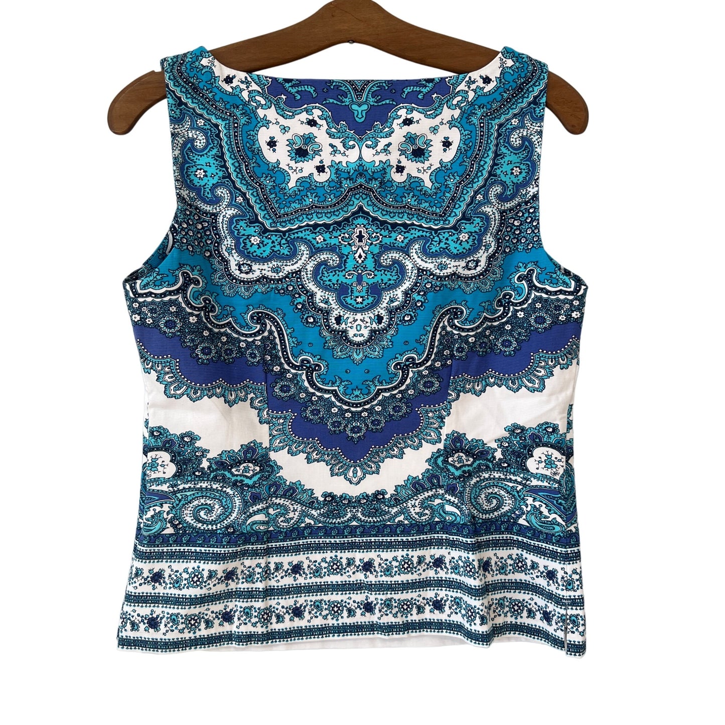 RSVP by Talbots Paisley Shell Top Blouse Womens 2 Petite Blue Boho Hippie NEW