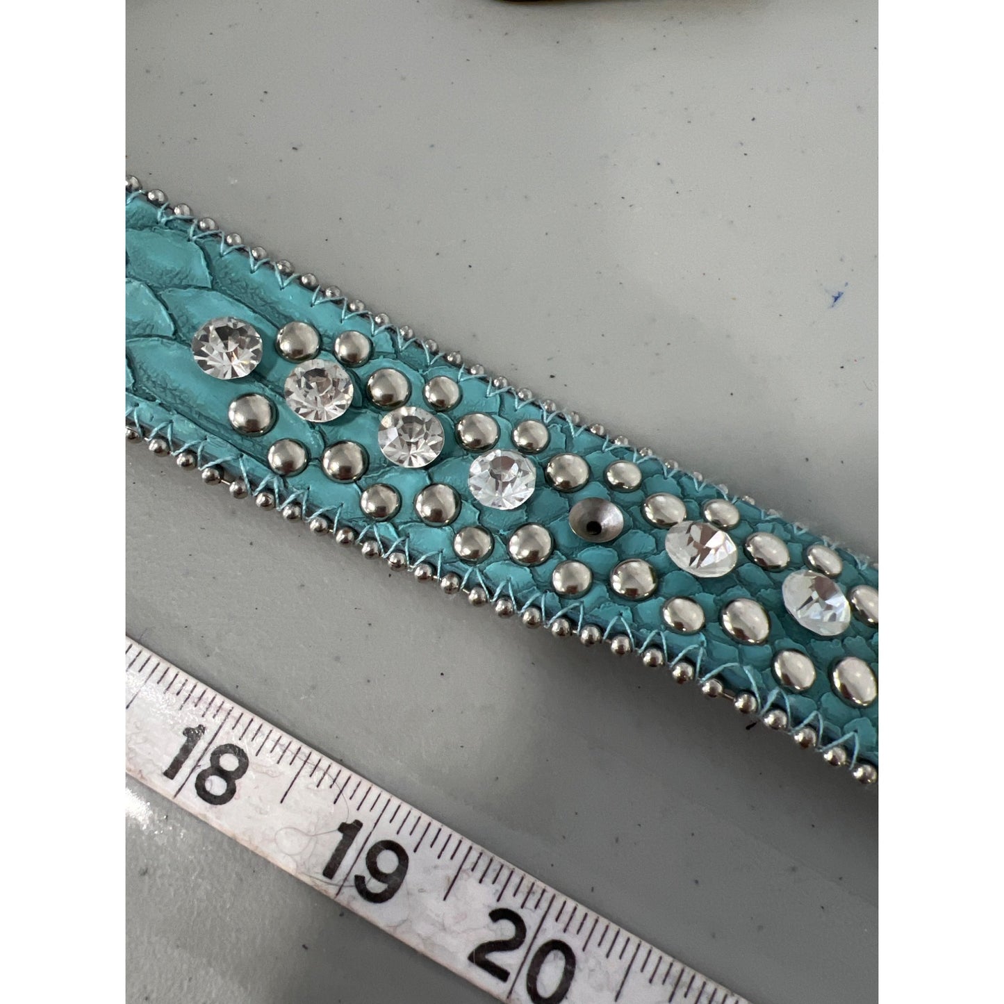 Western Cowgirl Alligator Embossed Rhinestone Studded Leather Belt Womens S Aqua