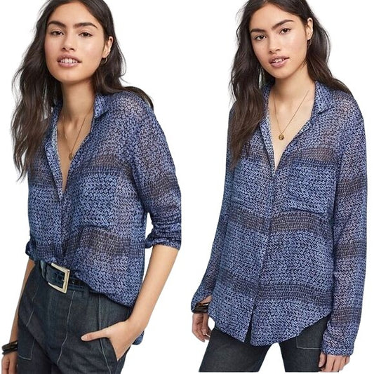 Anthropologie Cloth & Stone Tiffany Shirt Women L Rayon Hi-Lo Casual Boho Hippie