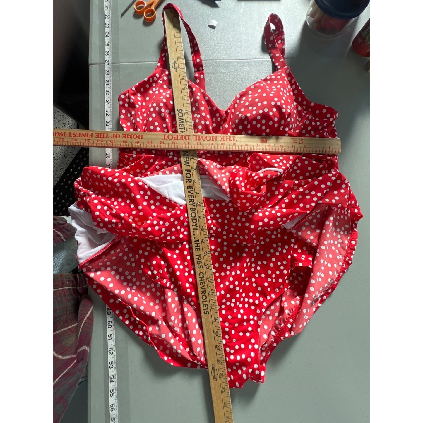 Beach Scene Polka Dot Swim Dress Women 22W Plus Red Beach Resort Summer Vacation