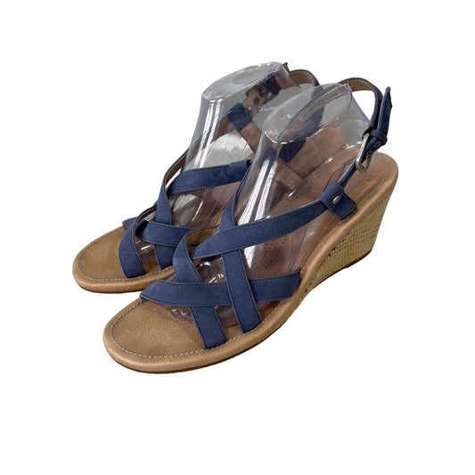 UGG Gaiana Wedge Sandals Womens 11 Open Toe Strappy Slingback Navy Leather