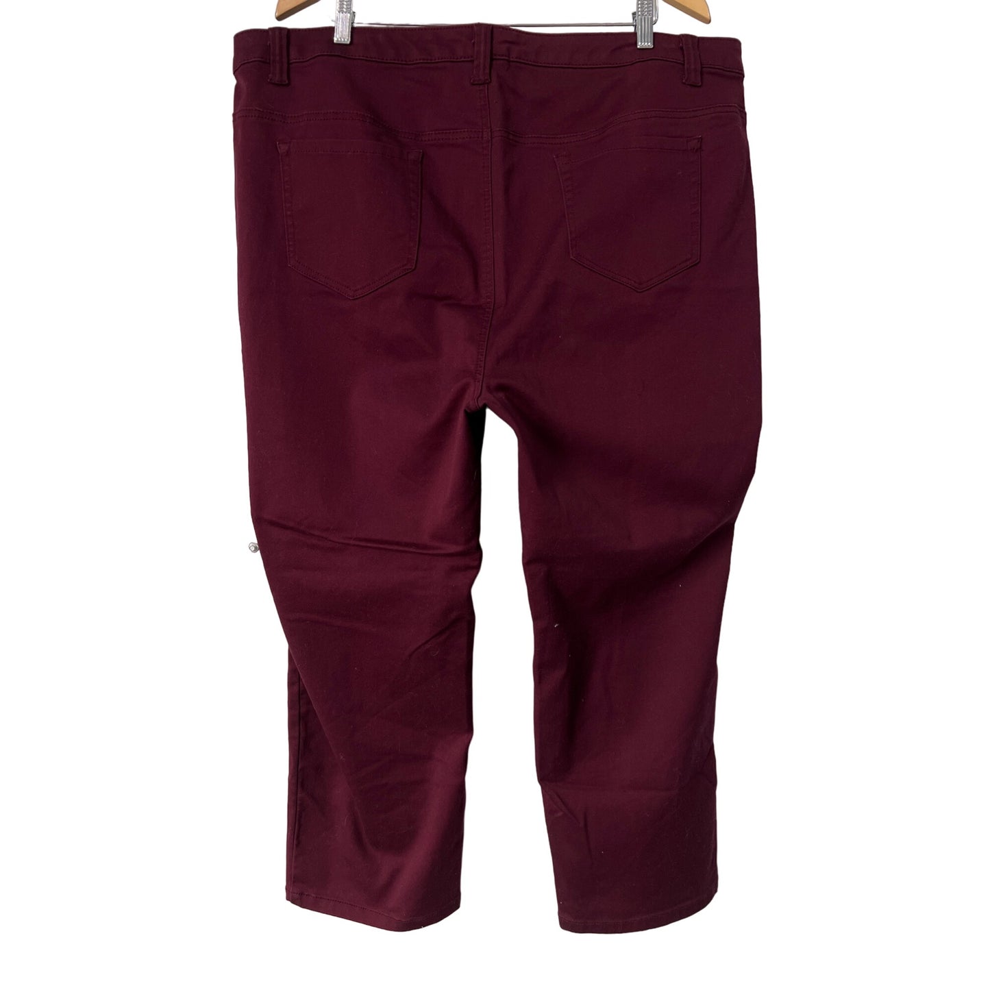 Catherines Sateen Stretch Ankle Pants Womens 26WP Rich Burgundy Cotton Blend